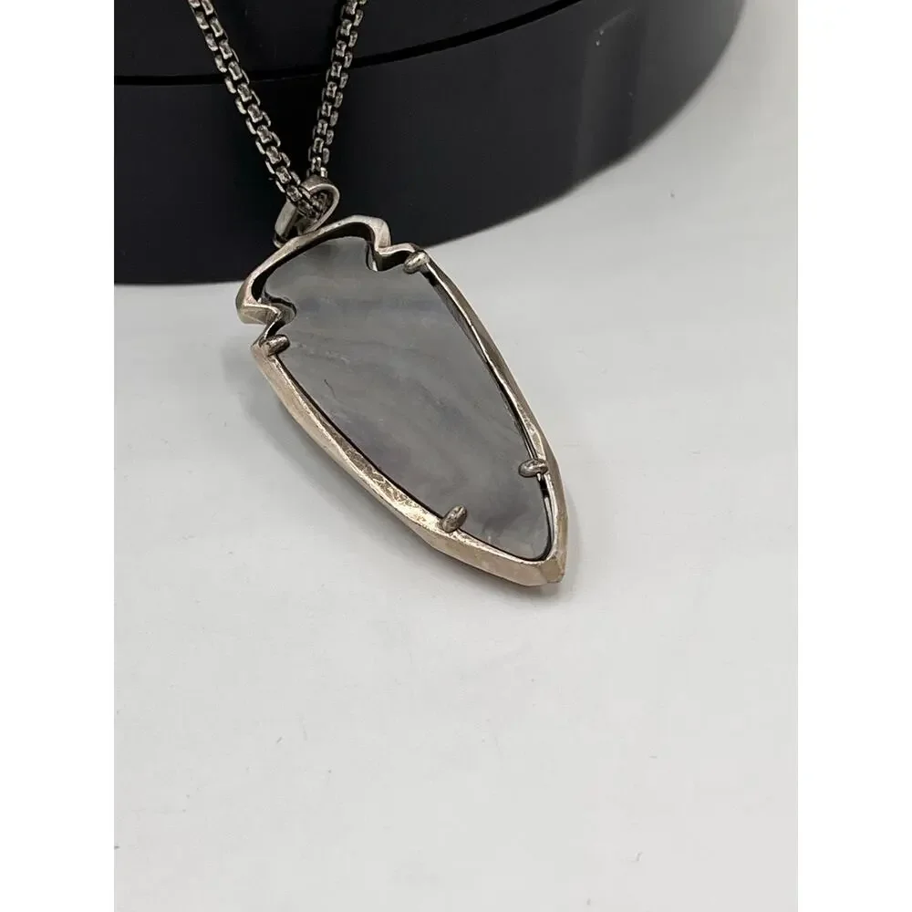 Kendra Scott Kimmy Gray Pearl Arrowhead Antique Silver‎ Pendant Necklace
